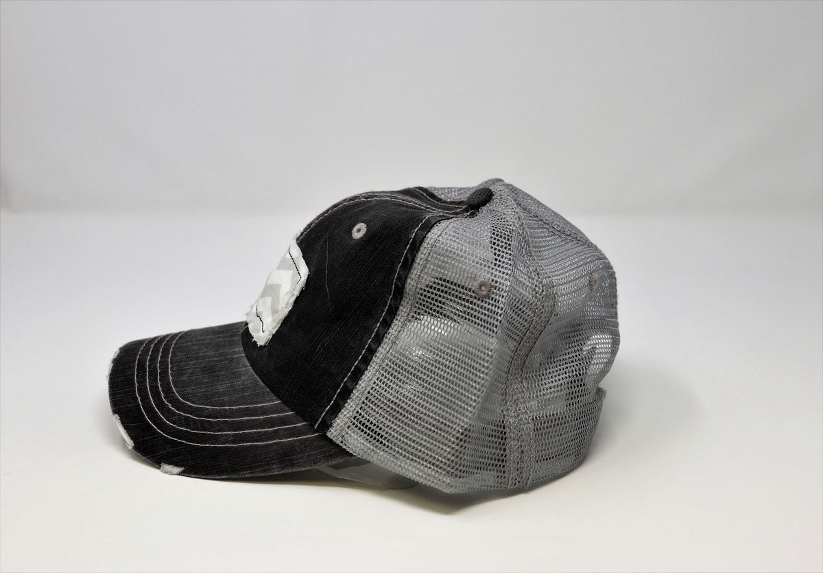 State Love Distressed Trucker Hat in Gray